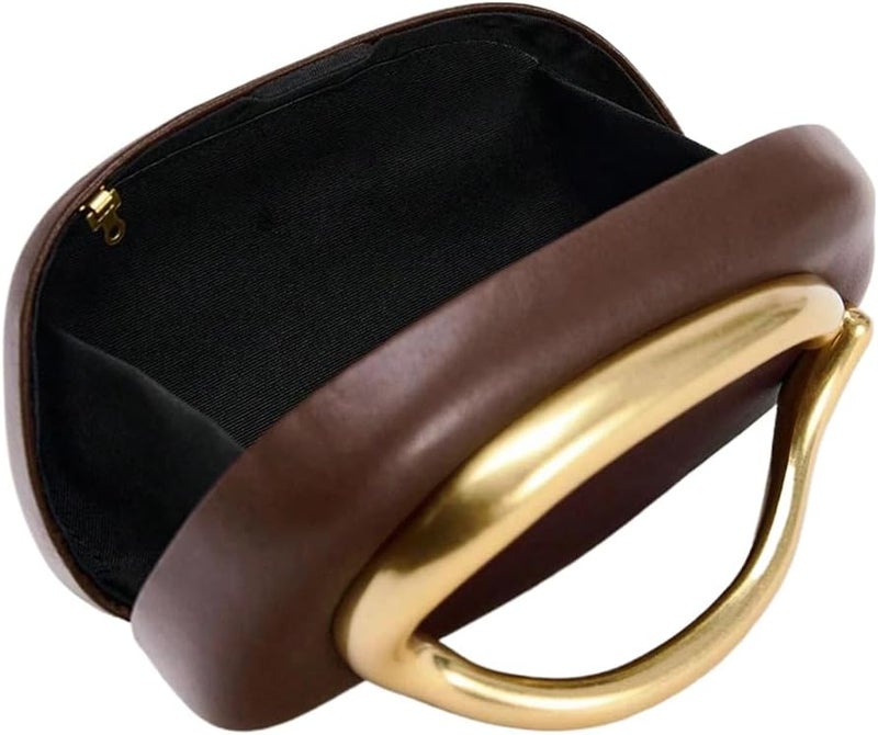 Tasysain Women PU Leather Metal Handle Handbag Trendy Commuting Compact Stone Purse Hand-held Causal Shoulder Clutch Bag - Image 5